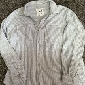 aerie Light Gray Waffle-Knit Button Cardigan